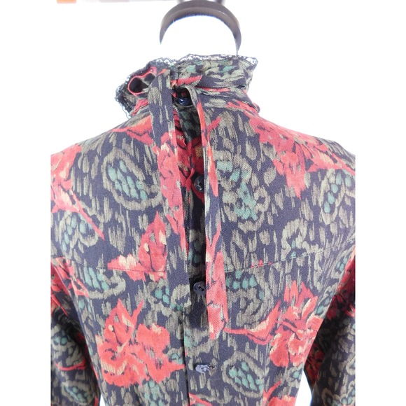 VINTAGE ARAMA PARIS HIGH NECK LACE TRIM WOOL DRESS - Picture 8 of 11